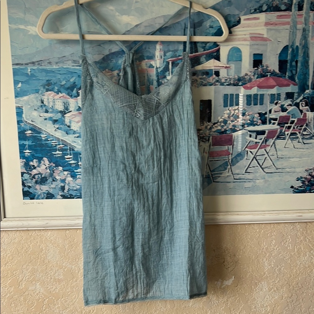 Elegant Blue Lace Trim Cami Top